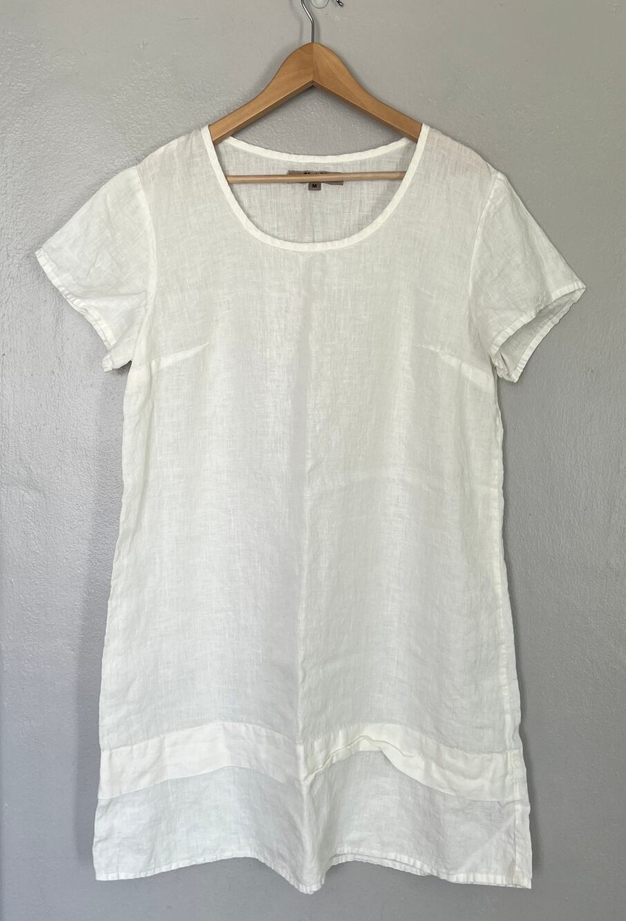 FLAX White One Tuck Wonderdul Shirt Dress Women's Size M Lagenlook Coastal Beach